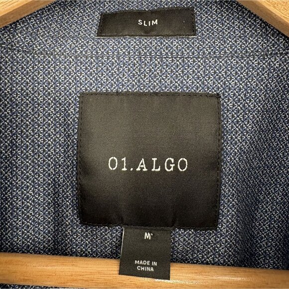 01.Algo Mens Slim Fit Long Sleeve Button-Up Shirt M Blue Going Out Date Night - Picture 3 of 11